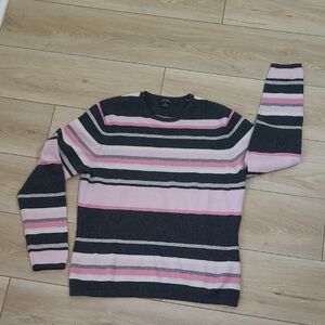 Prive Striped Pink and Gray Cashmere Women's Sweater Size L